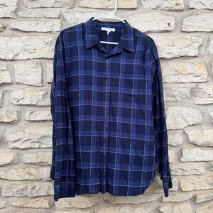 FRAME Classic Fit Plaid Blue Windowpane Button-Up Shirt Size XL